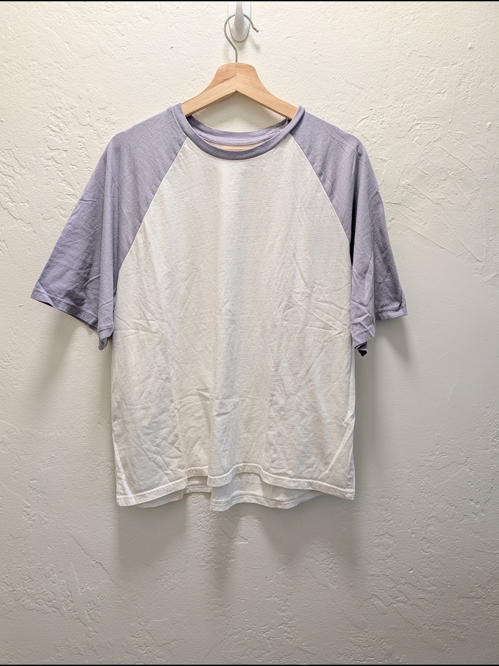 Arizona Jean Company White Tee with Light Purple Raglan Sleeves